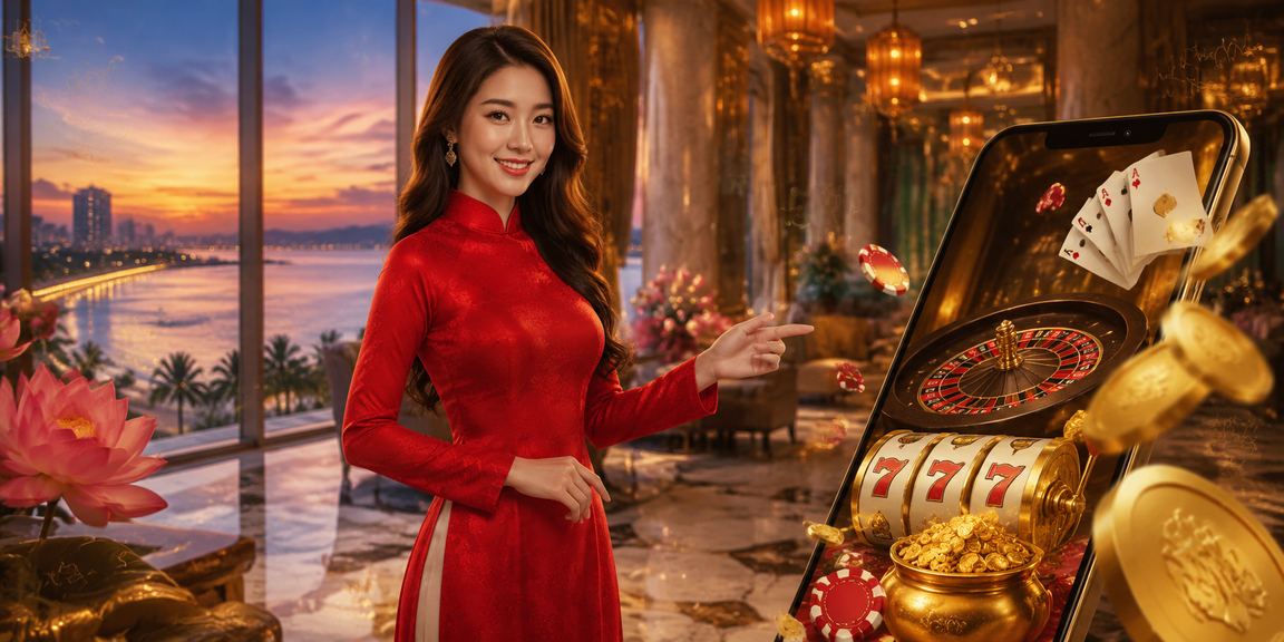 Người phụ nữ mặc áo dài tại Đà Nẵng tham gia casino di động trên điện thoại thông minh