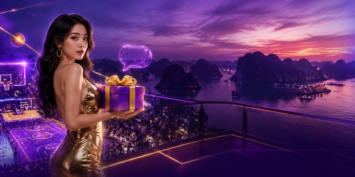 Cảnh đêm Hạ Long Bay với người dùng pa05 xem kết quả bóng rổ dưới ánh đèn neon