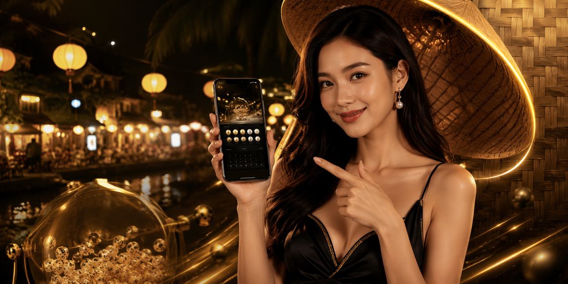 Người phụ nữ đội nón lá tại Nha Trang xem kết quả xổ số Lô Tô trực tuyến trên điện thoại